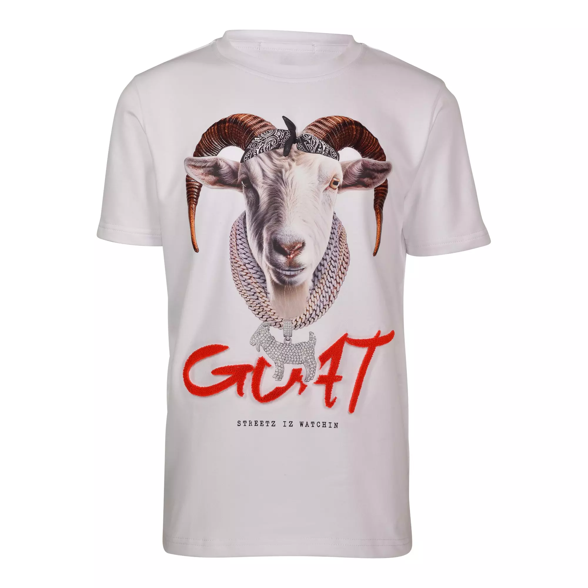 STREETZ IZ WATCHIN Big Boys' GOAT Graphic Crew Neck Tee - White